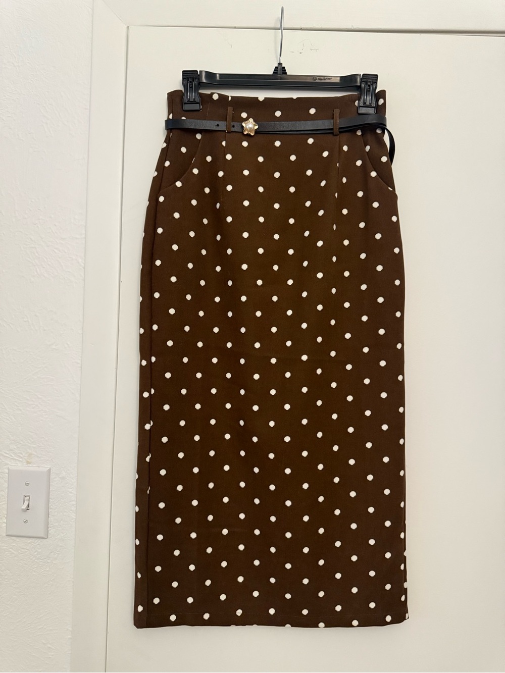 Parisian Polka Dot Pencil Skirt - Brown/White